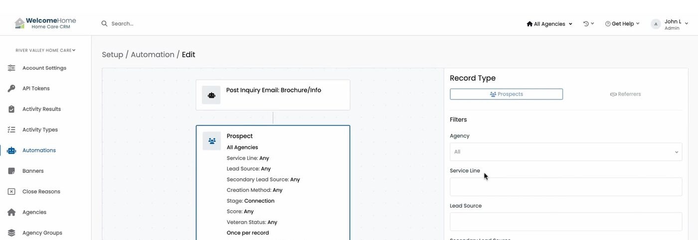 Editing an existing automation. The Active toggle (bottom-left) is now enabled, and an Update & Exit button lets you save and return to the list.